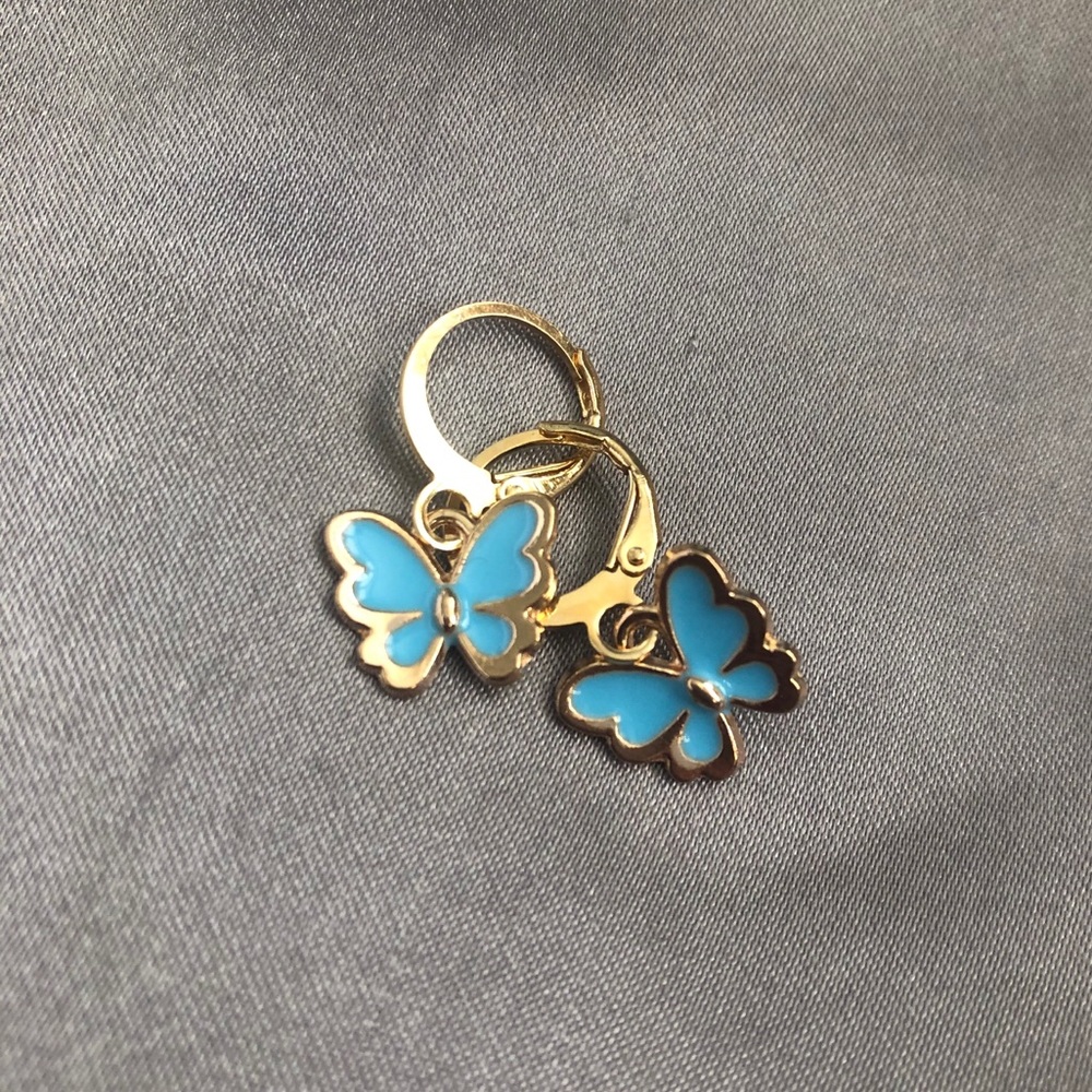 Blue Butterfly Huggie Earrings